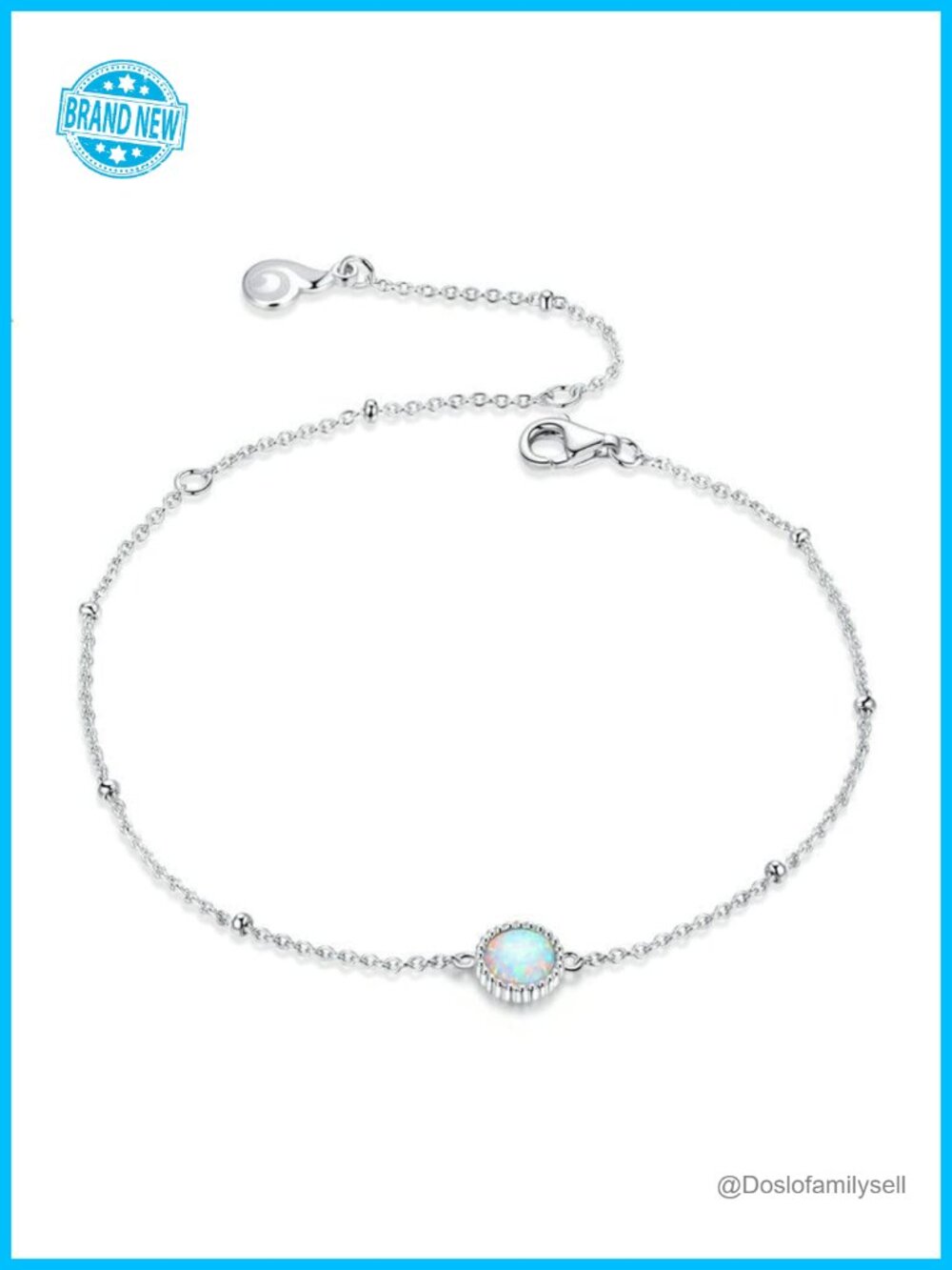 14K White Gold Over 925 Silver Opal Moissanite Halo Chain Bracelet for Women